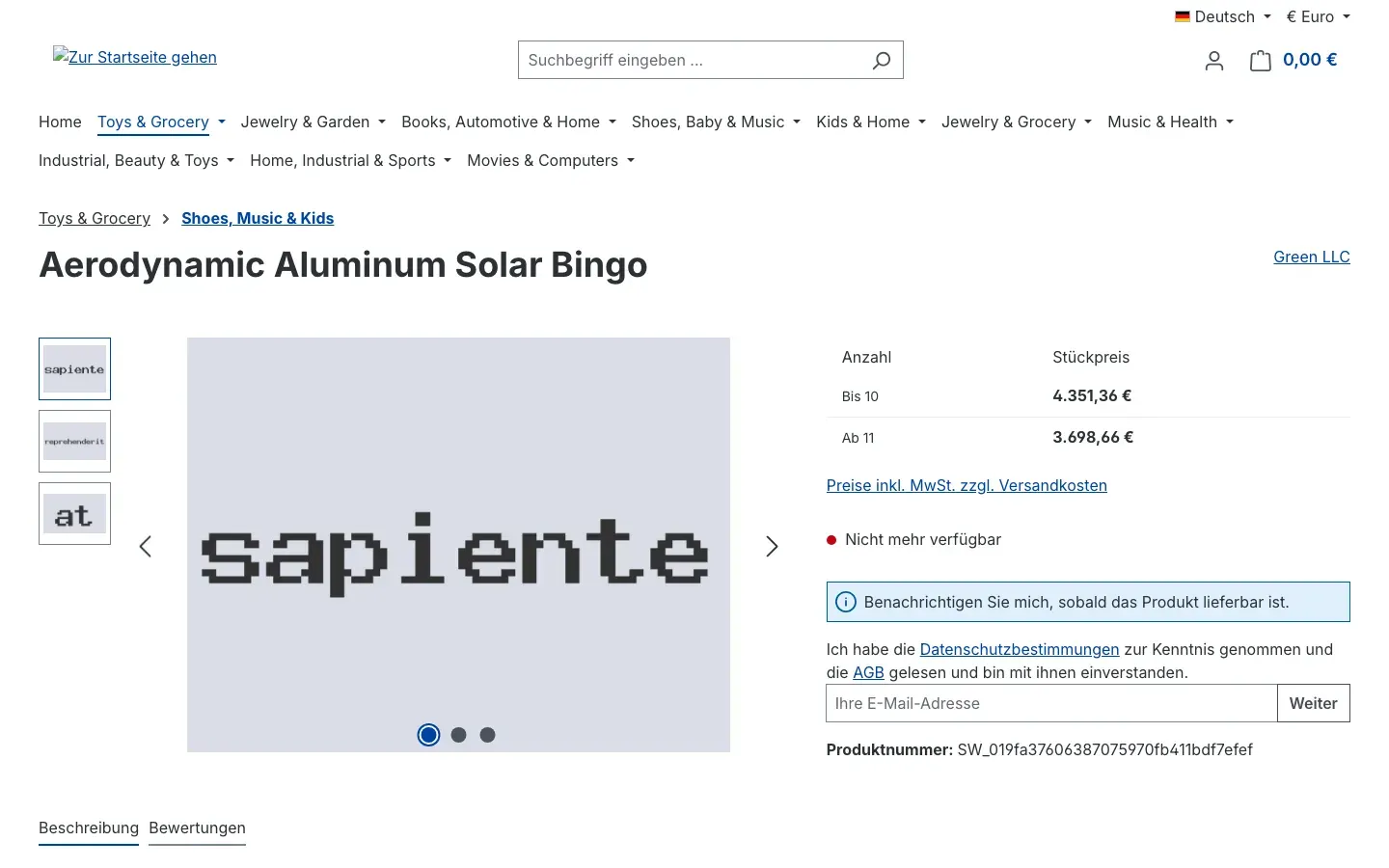Das Benachrichtigungsformular auf der Produktseite