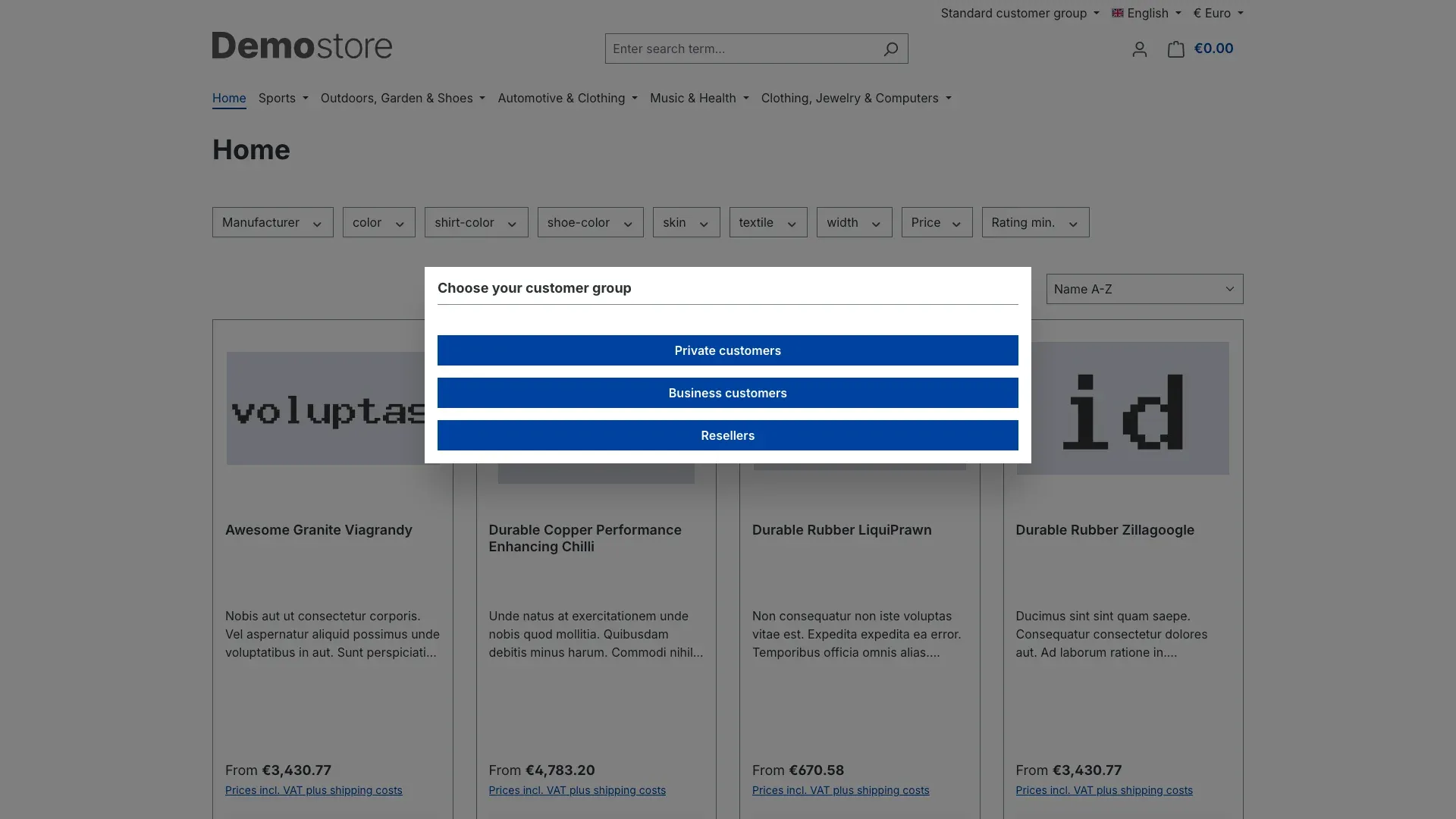 The popup when entering the shop