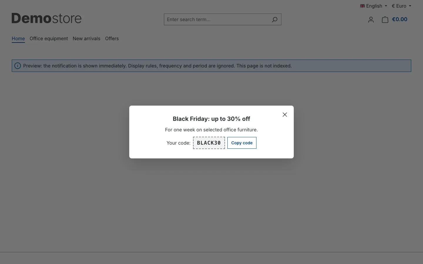 Preview of a scheduled notification in the shop