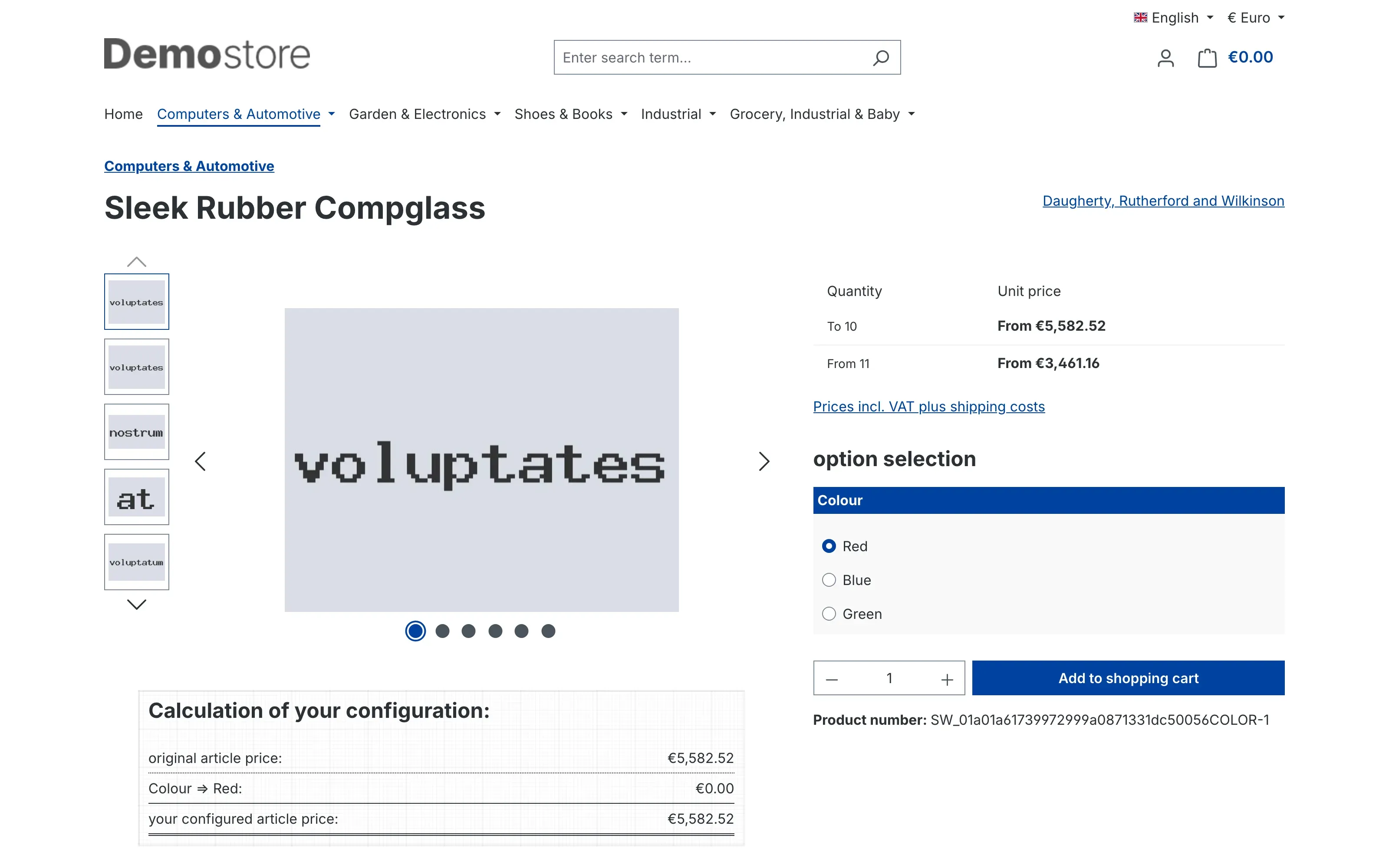 Product page before selecting