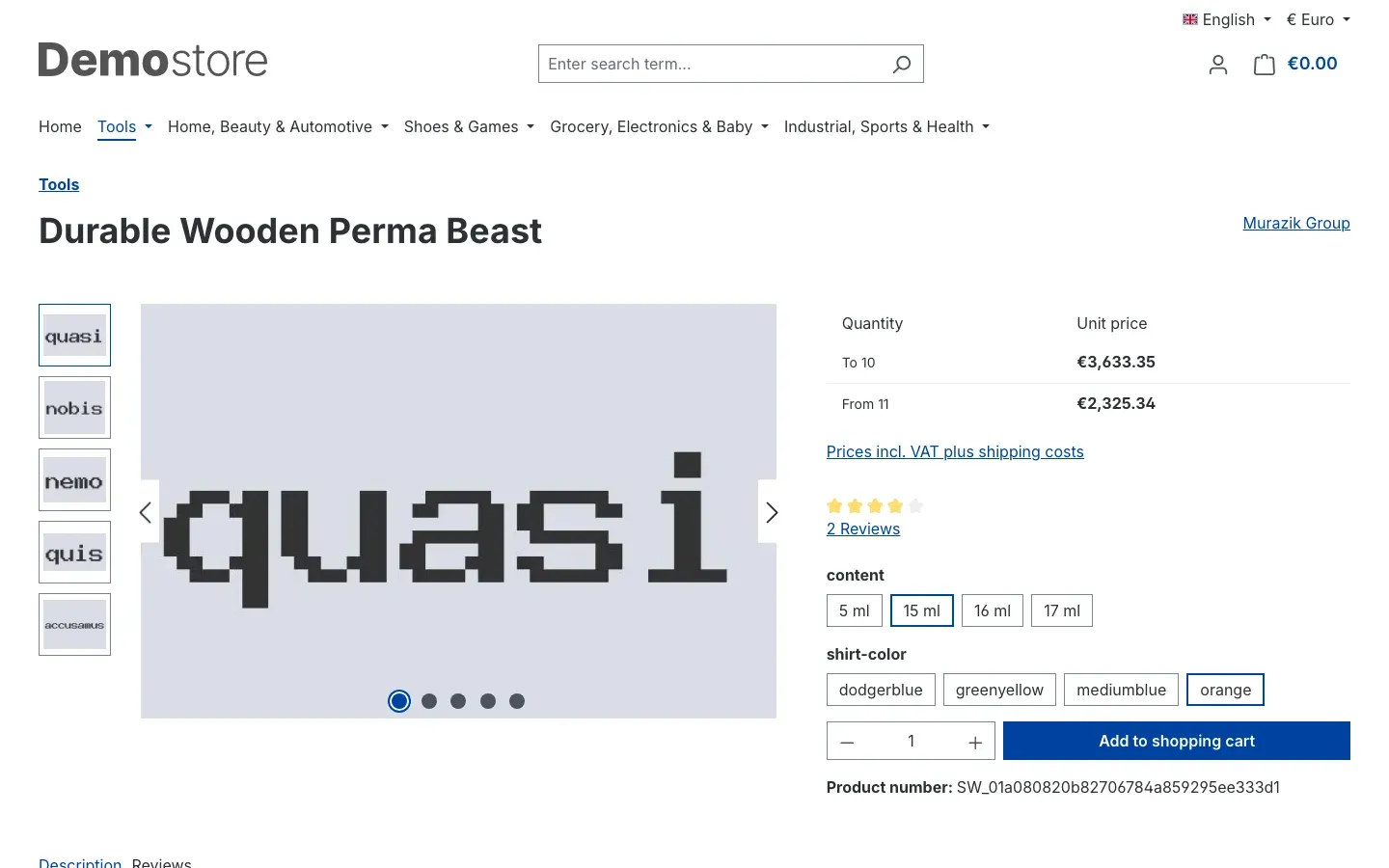 Product page of the marked item in the shop