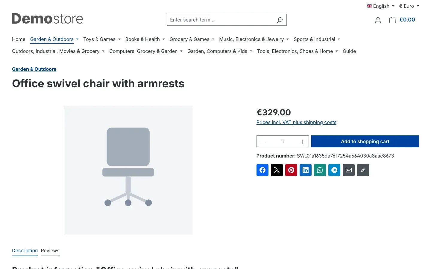 Share buttons on the product page