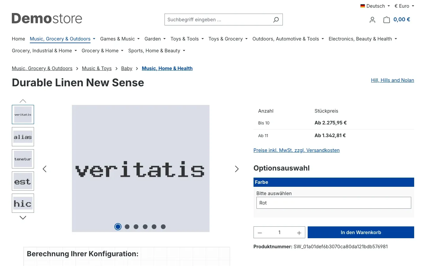 Produktseite mit Optionsauswahl