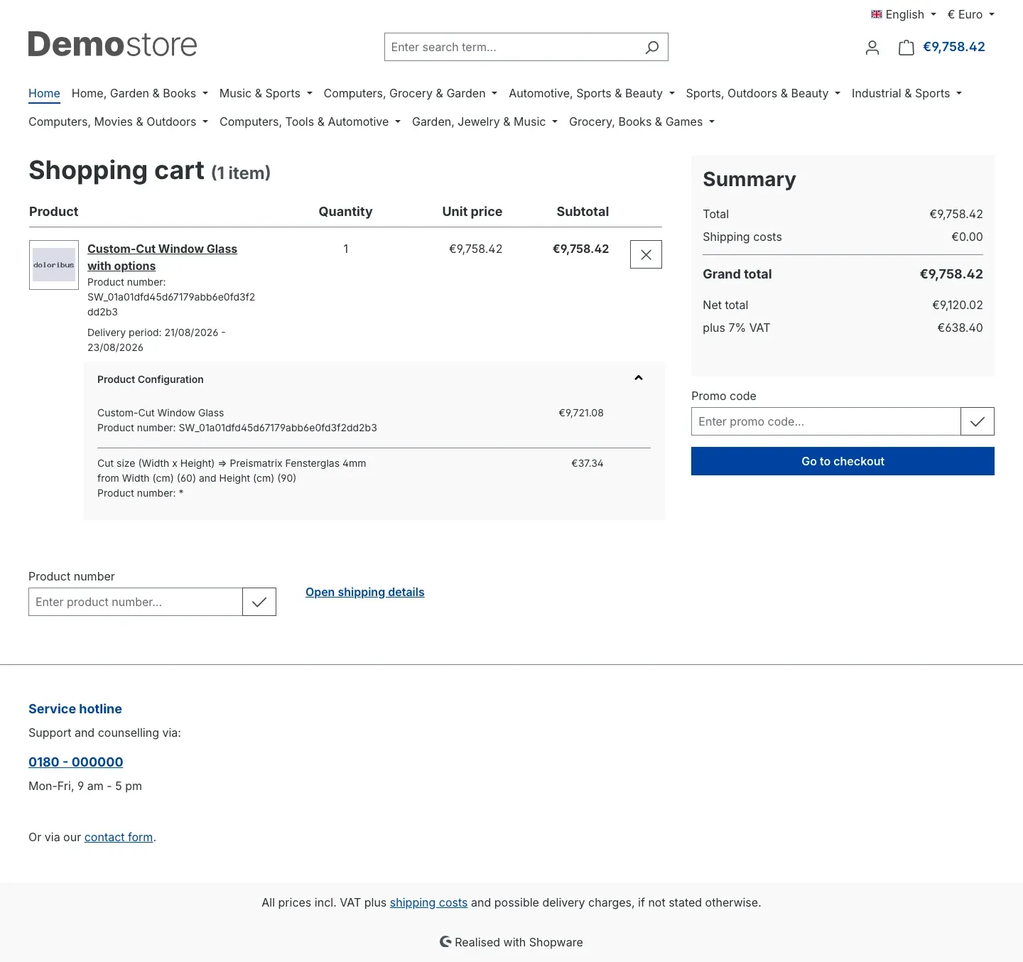 Cart with the expanded product configuration