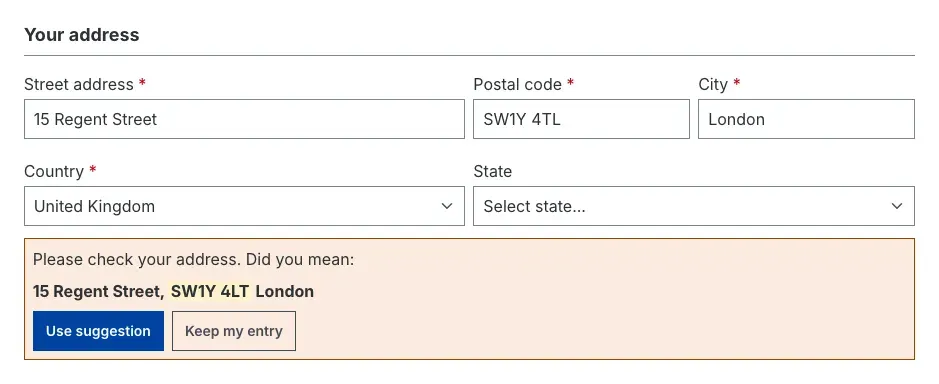 Correction suggestion at registration