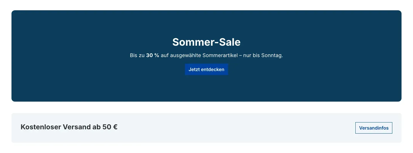 Zwei Call-to-Action-Elemente im Shop
