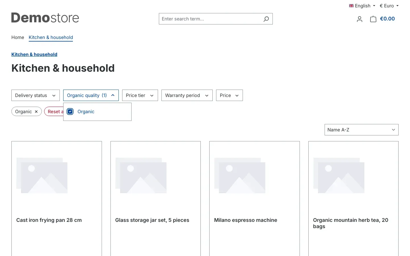 The filtered result list