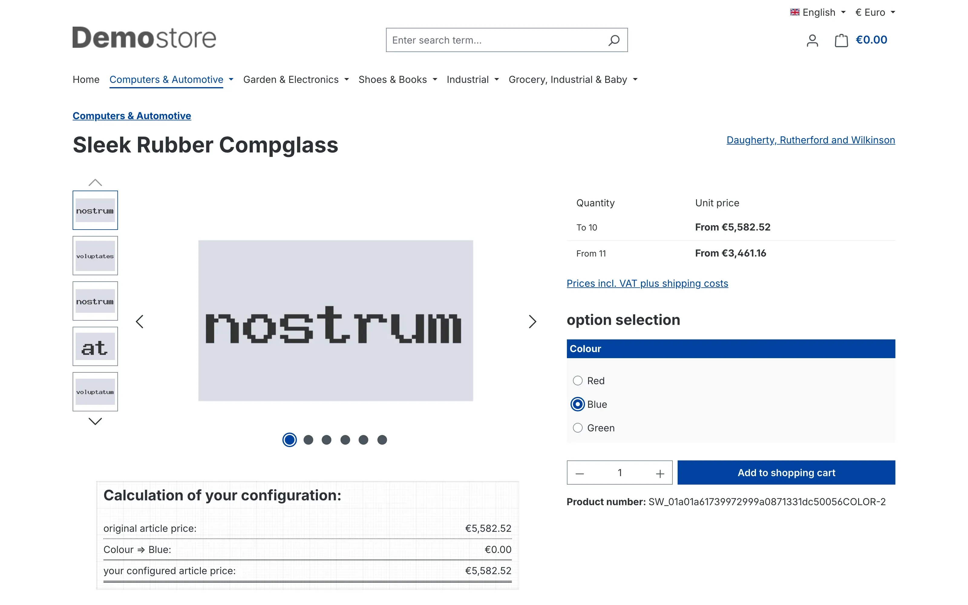 Product page after selecting
