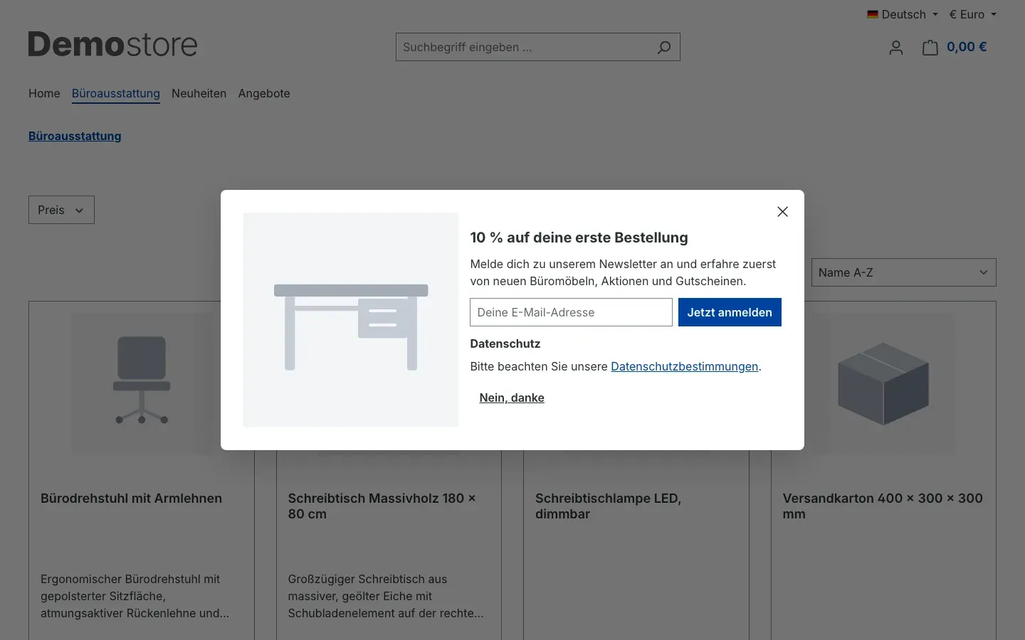 Popup mit Bild und Newsletter-Anmeldung