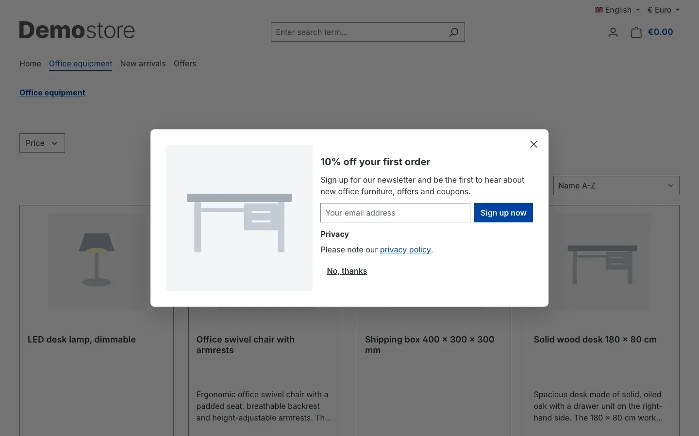 Popup with image and newsletter sign-up