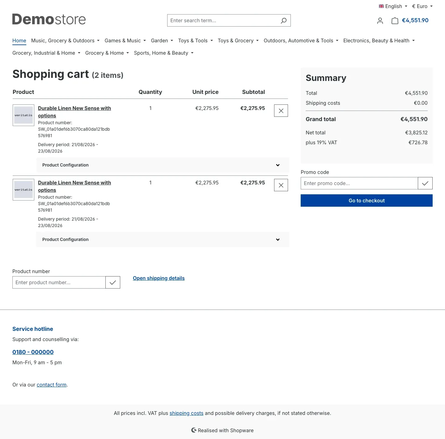 Shopping cart with two separate line items