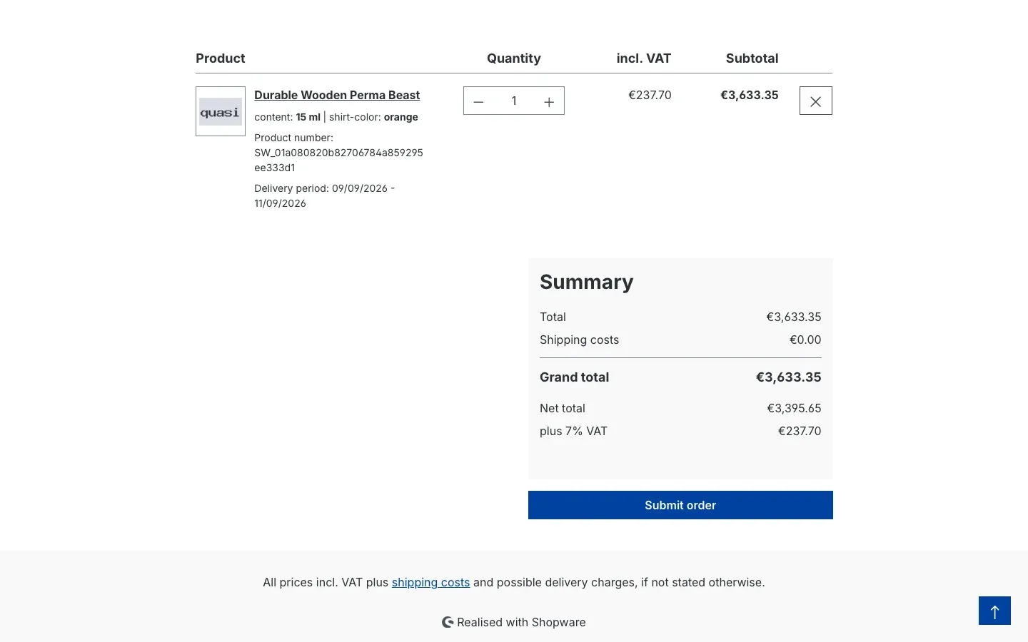 The "Complete order" page after accepting