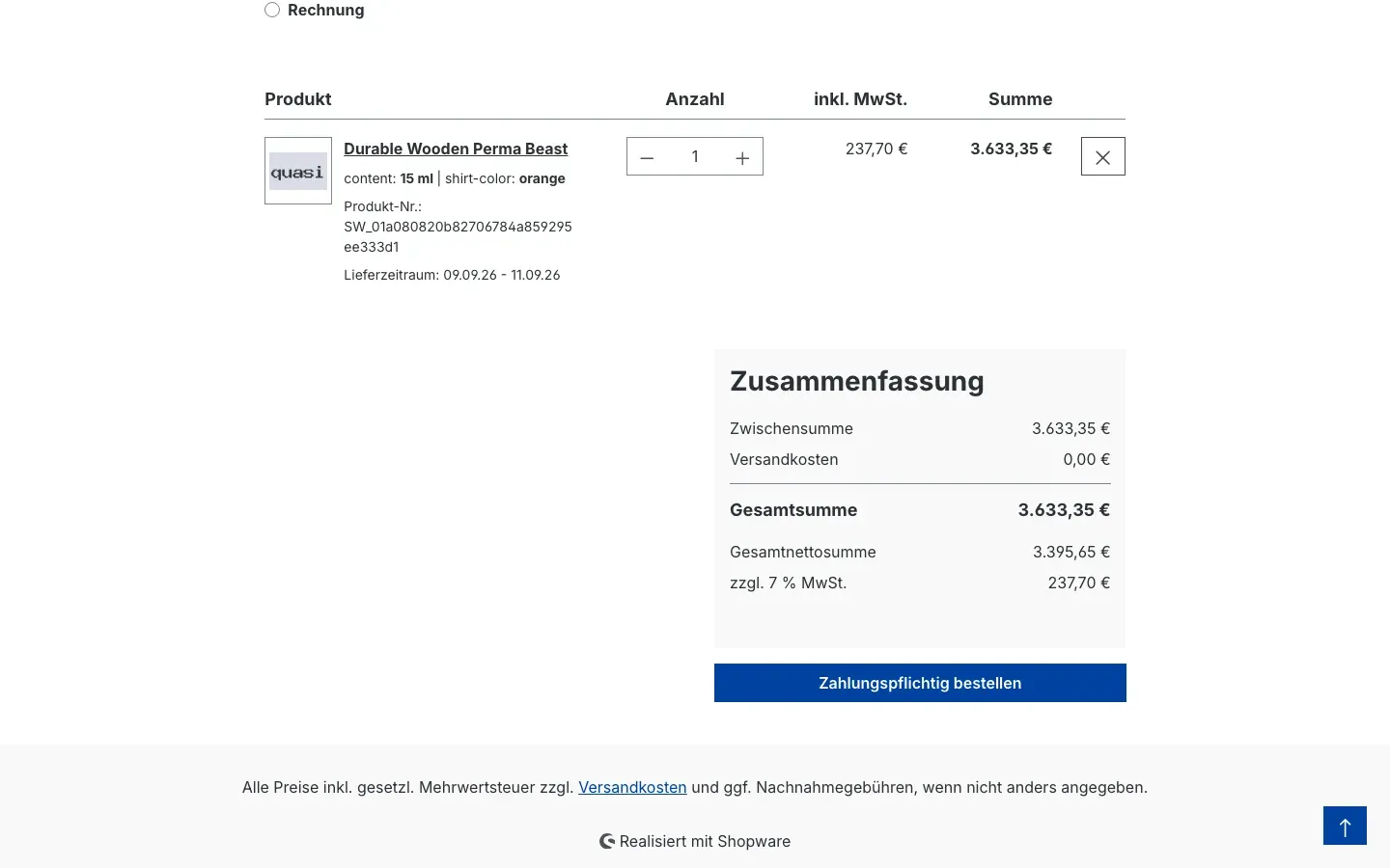 Seite „Bestellung abschließen" nach dem Akzeptieren