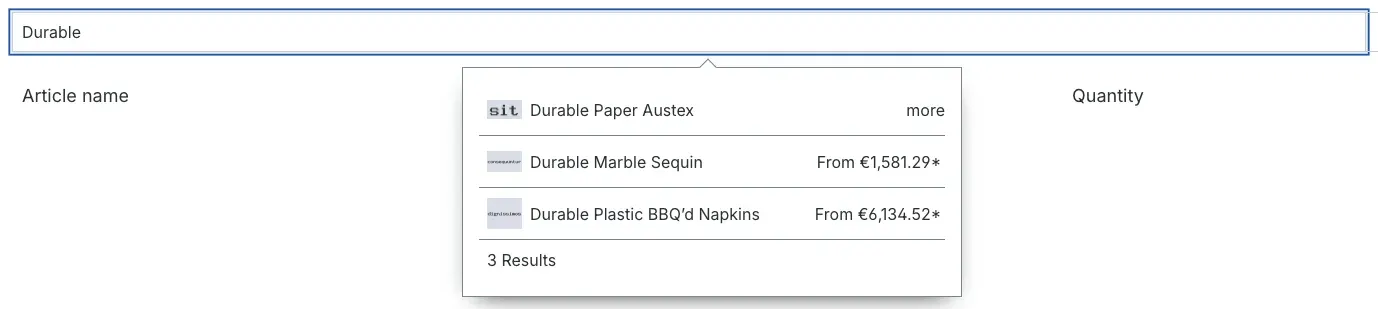Suggestions for the input "Durable" with three results