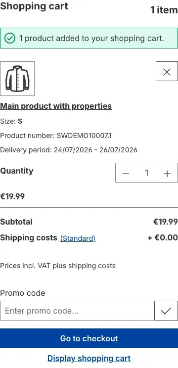 Step 6: the off-canvas cart with "Go to checkout"