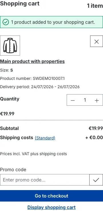 Step 6: the off-canvas cart with "Go to checkout"