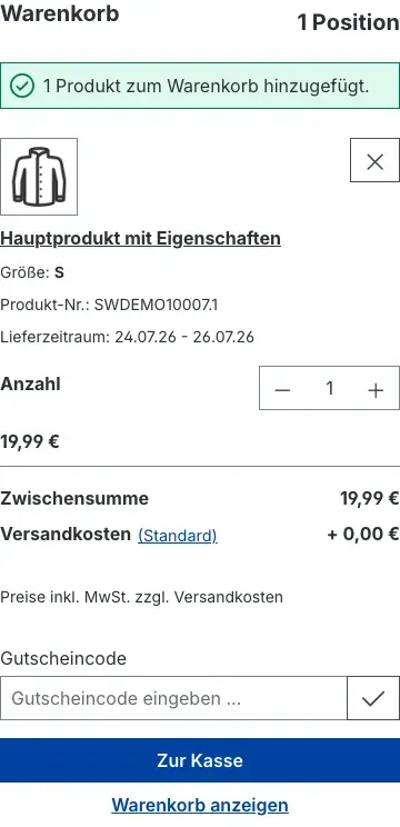 Schritt 6: der Off-Canvas-Warenkorb mit „Zur Kasse"