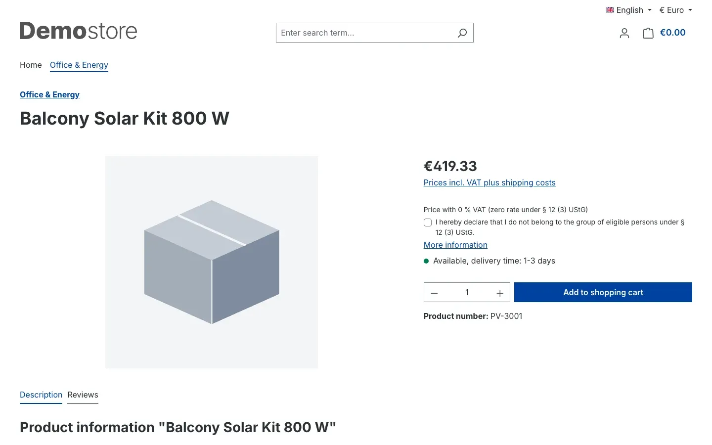 Declaration on the product page