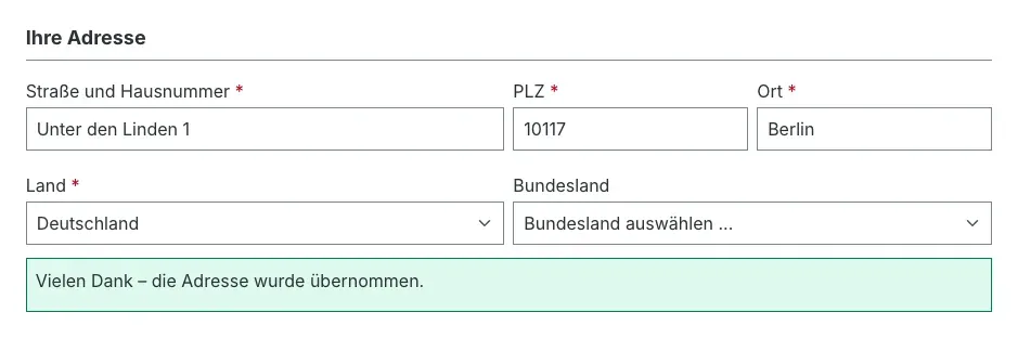 Bestätigung nach „Vorschlag übernehmen“
