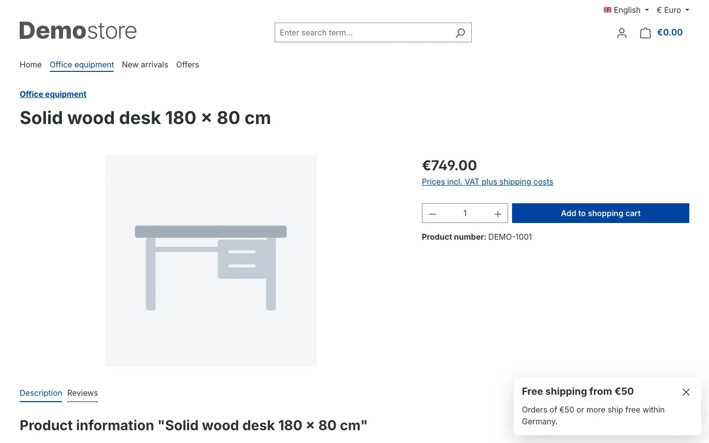 Message in the bottom right of a product page