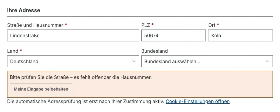 Einwilligungshinweis im Checkout