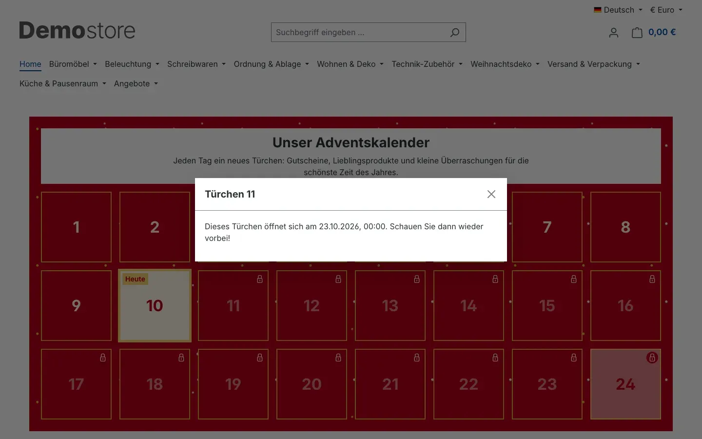 Hinweis bei einem geschlossenen Türchen