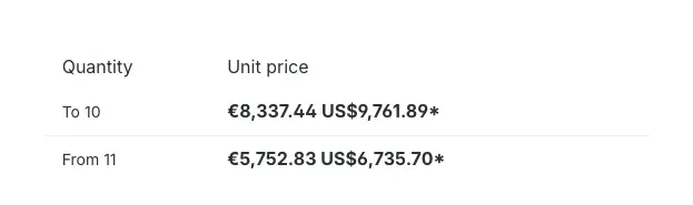 Graduated price table with two prices per tier