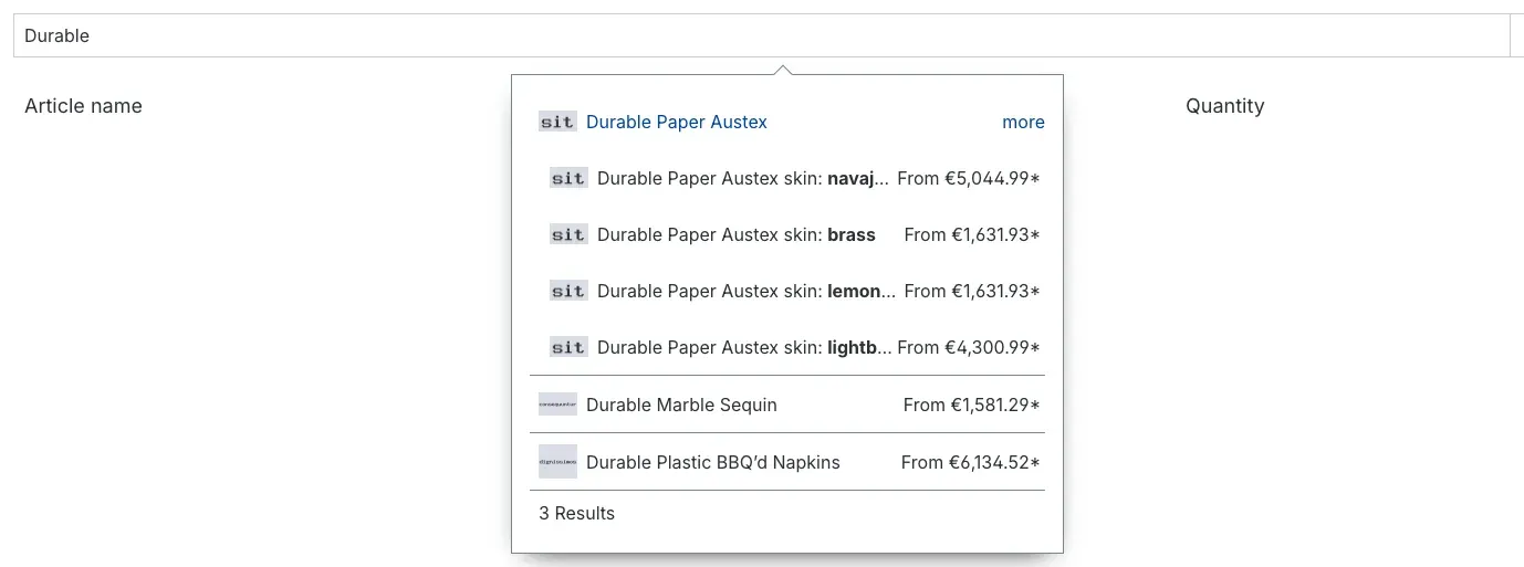 Expanded variants of an article in the suggestions