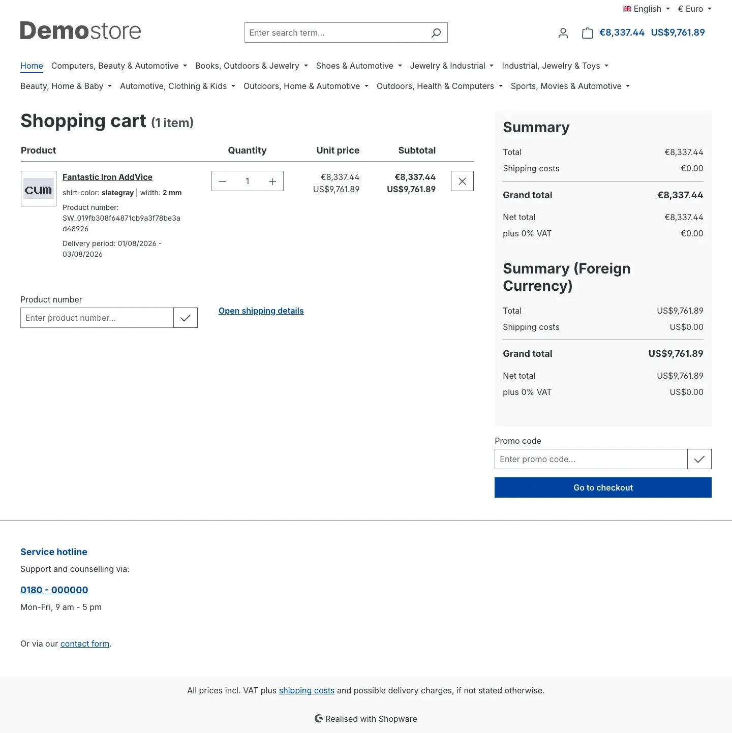 Shopping cart page with a second summary