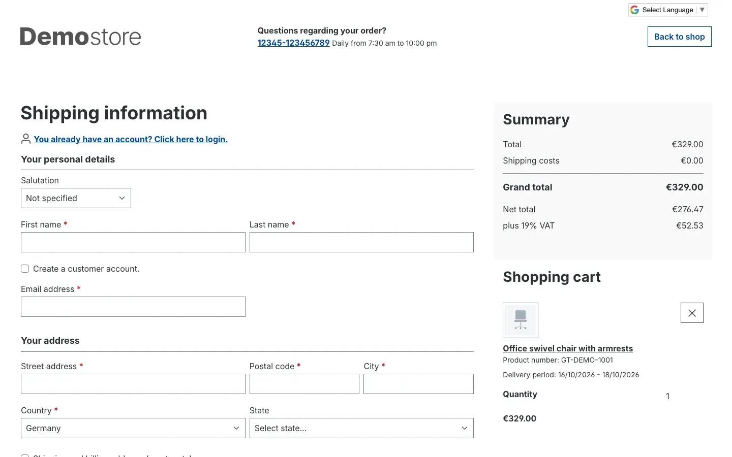 The selector in the checkout