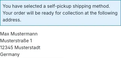 Step 8: close-up – the pickup notice and pickup address replace the buyer's address