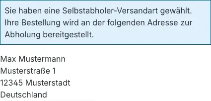 Schritt 8: Nahaufnahme – Hinweis und Abholadresse ersetzen die Adresse des Bestellers