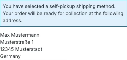 Step 8: close-up – the pickup notice and pickup address replace the buyer's address