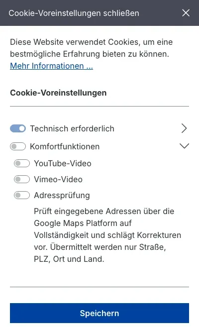 Eintrag „Adressprüfung“ in den Cookie-Voreinstellungen
