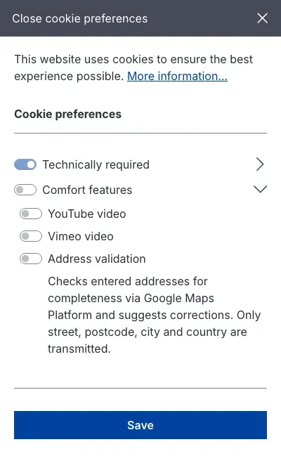 Entry "Address validation" in the cookie preferences