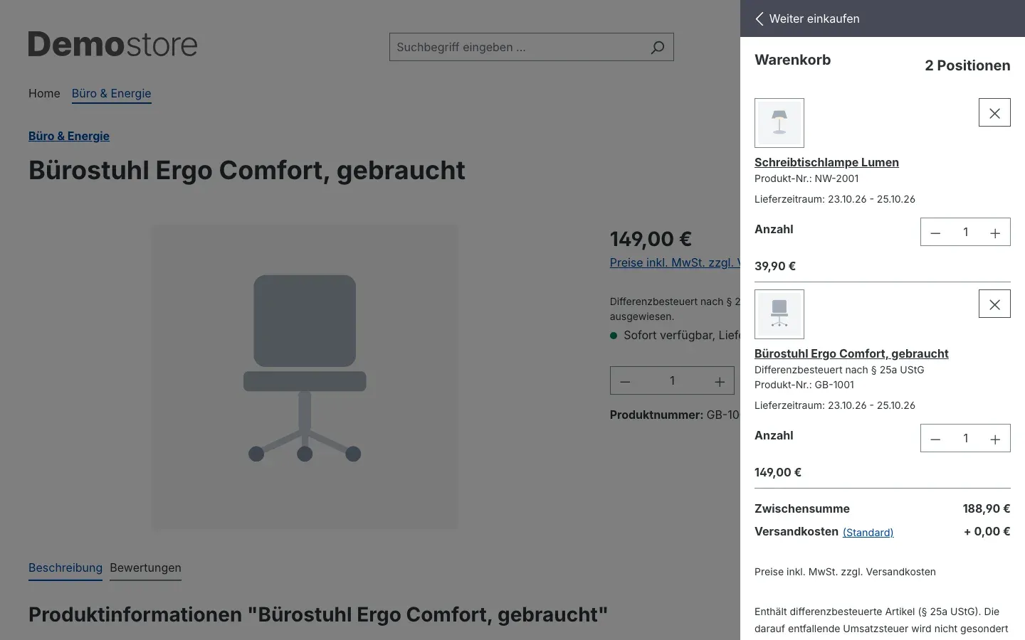 Hinweise im Off-Canvas-Warenkorb