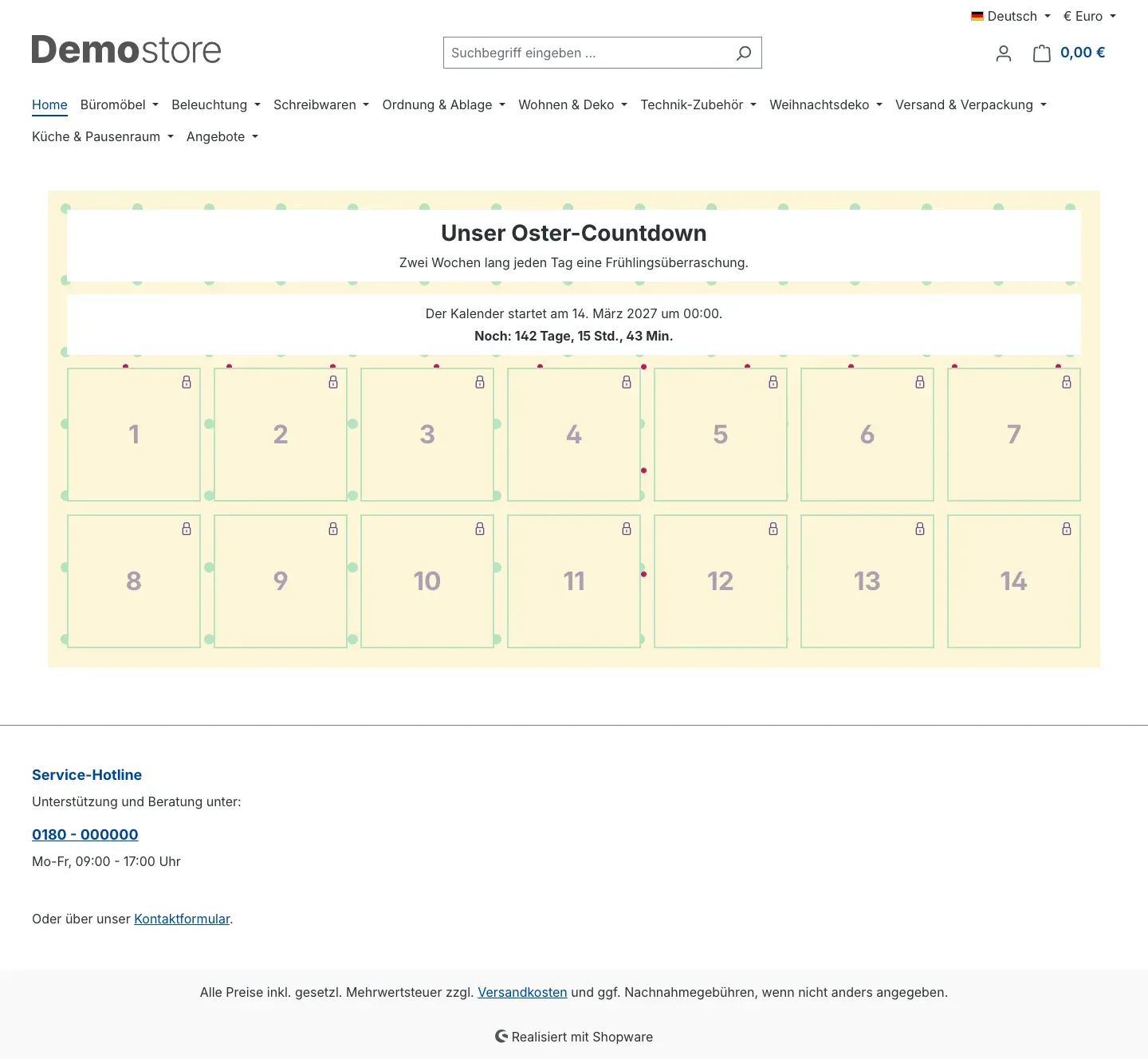 Kalender vor dem Start mit Countdown