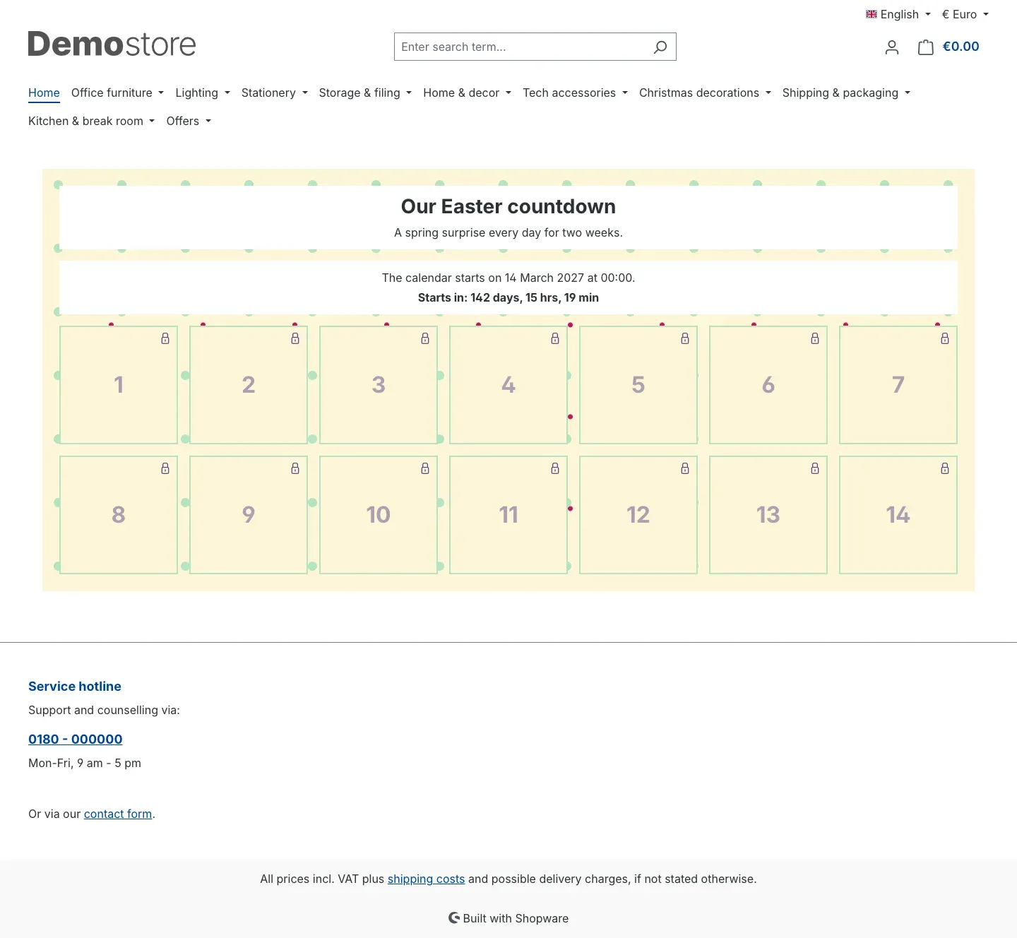 Calendar before the start with countdown