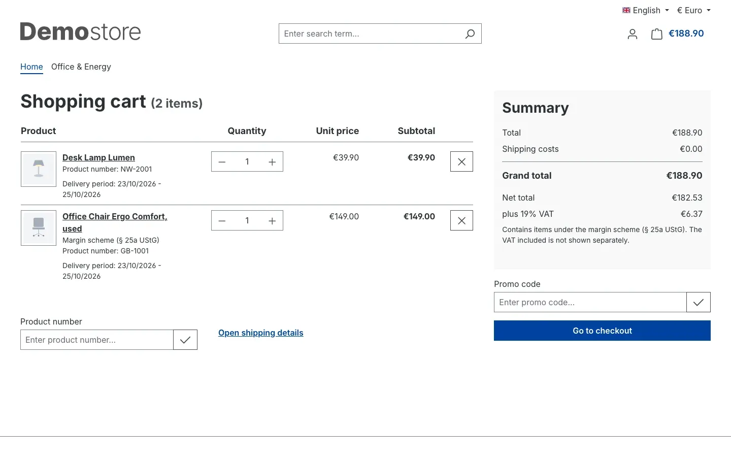 Cart without a "0 % VAT" row
