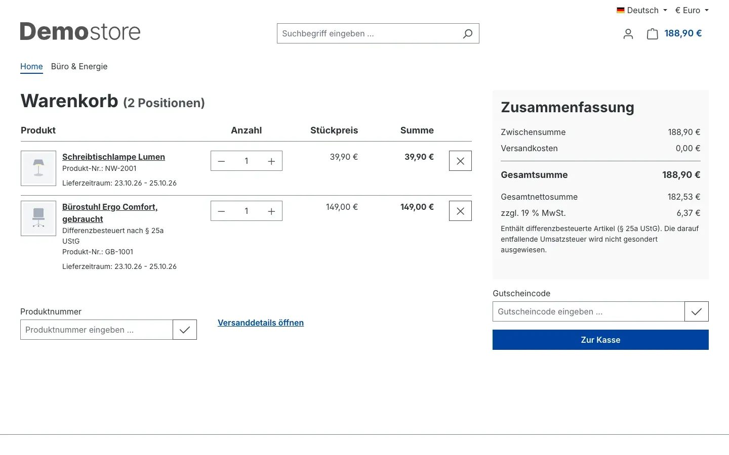 Warenkorb ohne Zeile „0 % MwSt.“