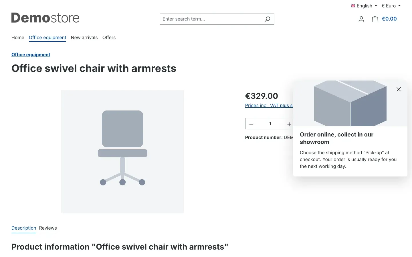 Open slide-in on a product page