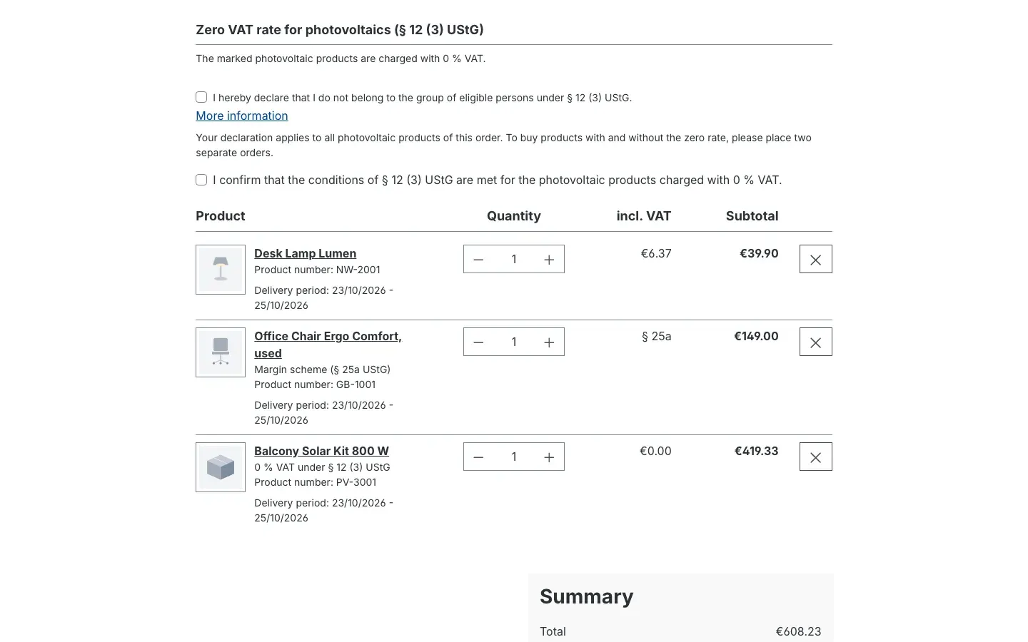 Solar card at checkout