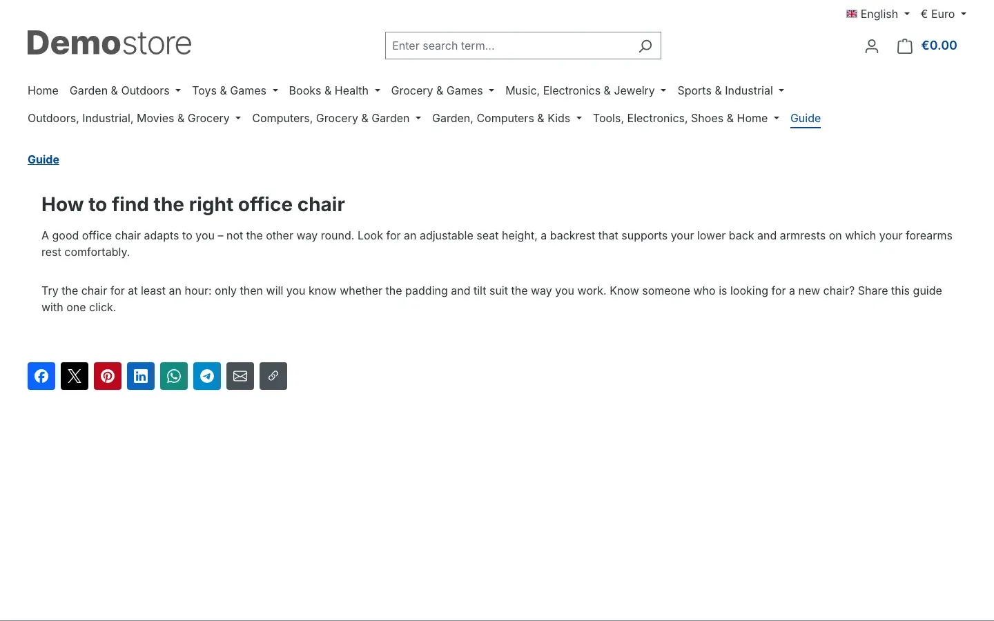 Buttons below a shop page