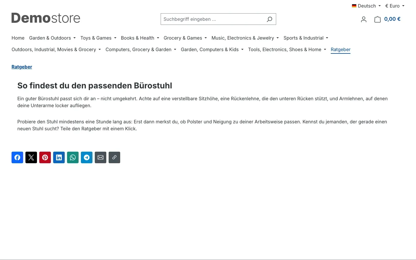 Buttons unter einer Shopseite