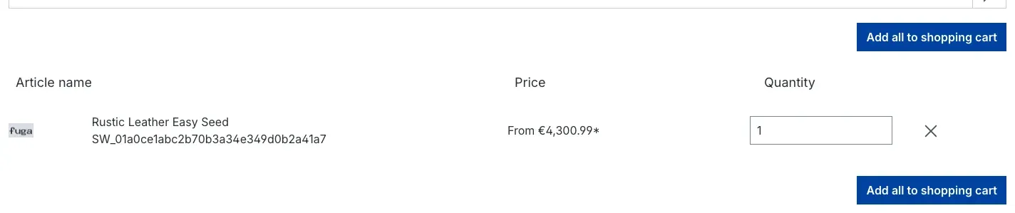 Order list with an input field for the quantity