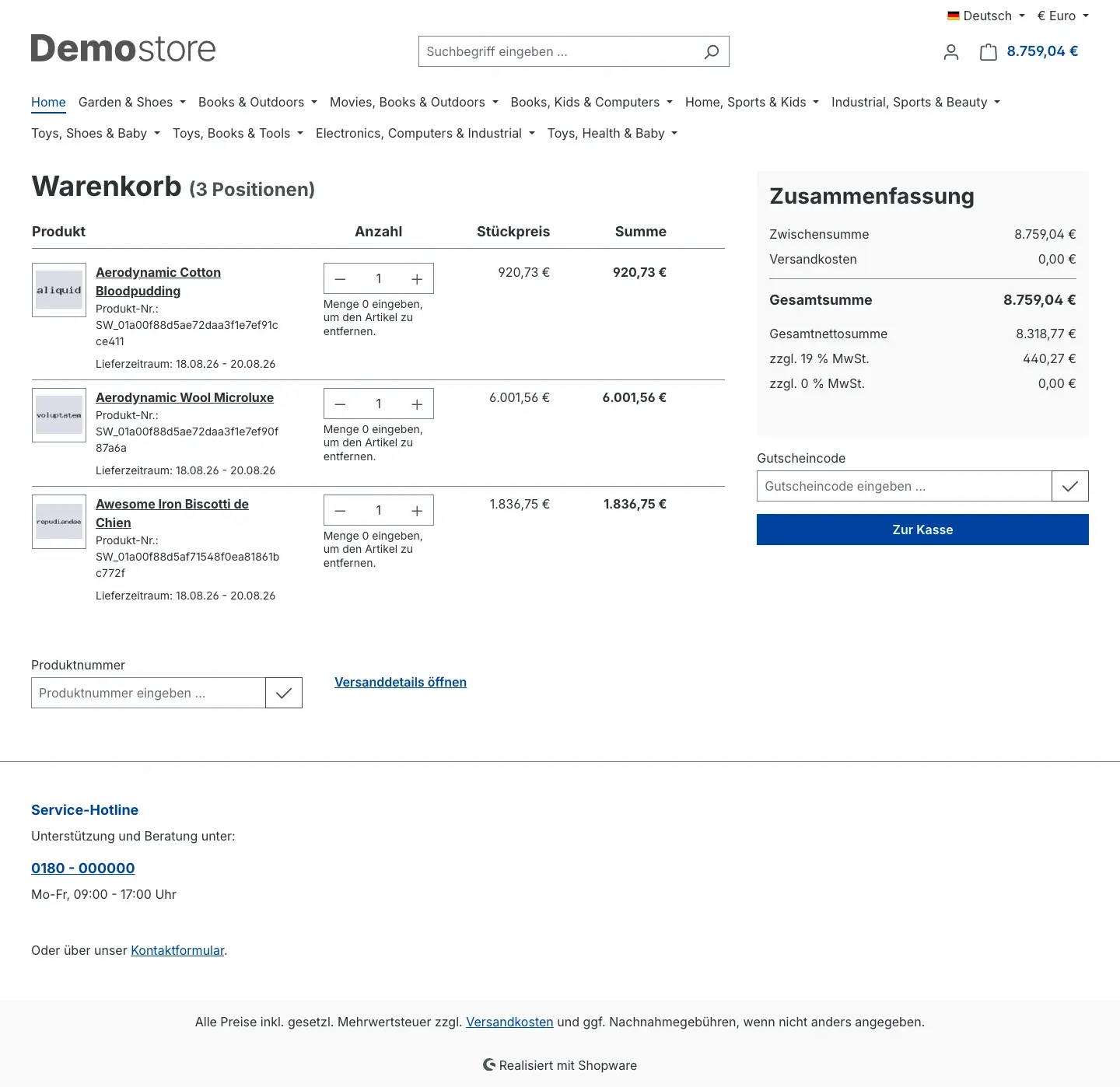 Warenkorb ohne Entfernen-Button