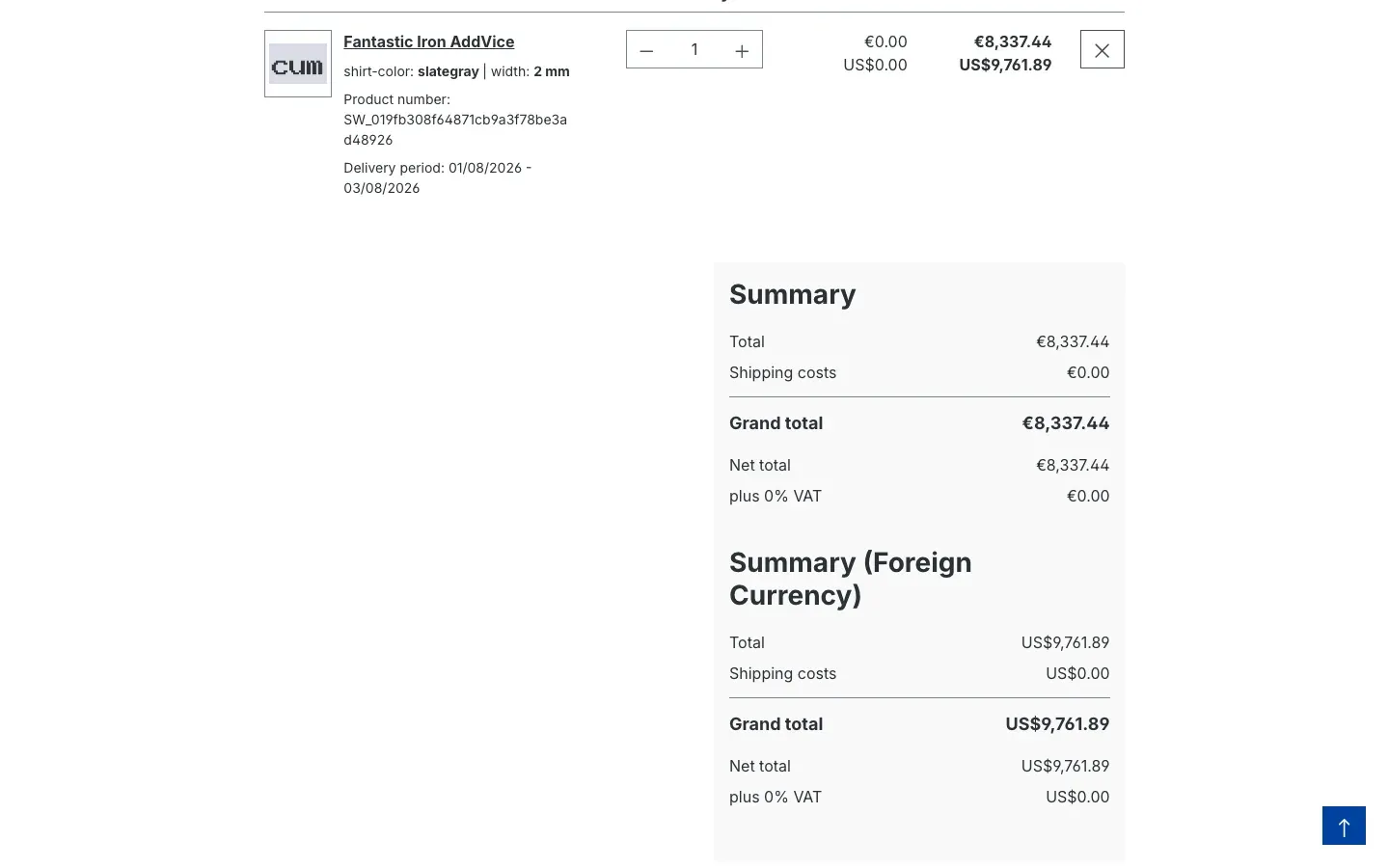 Checkout with the foreign currency summary