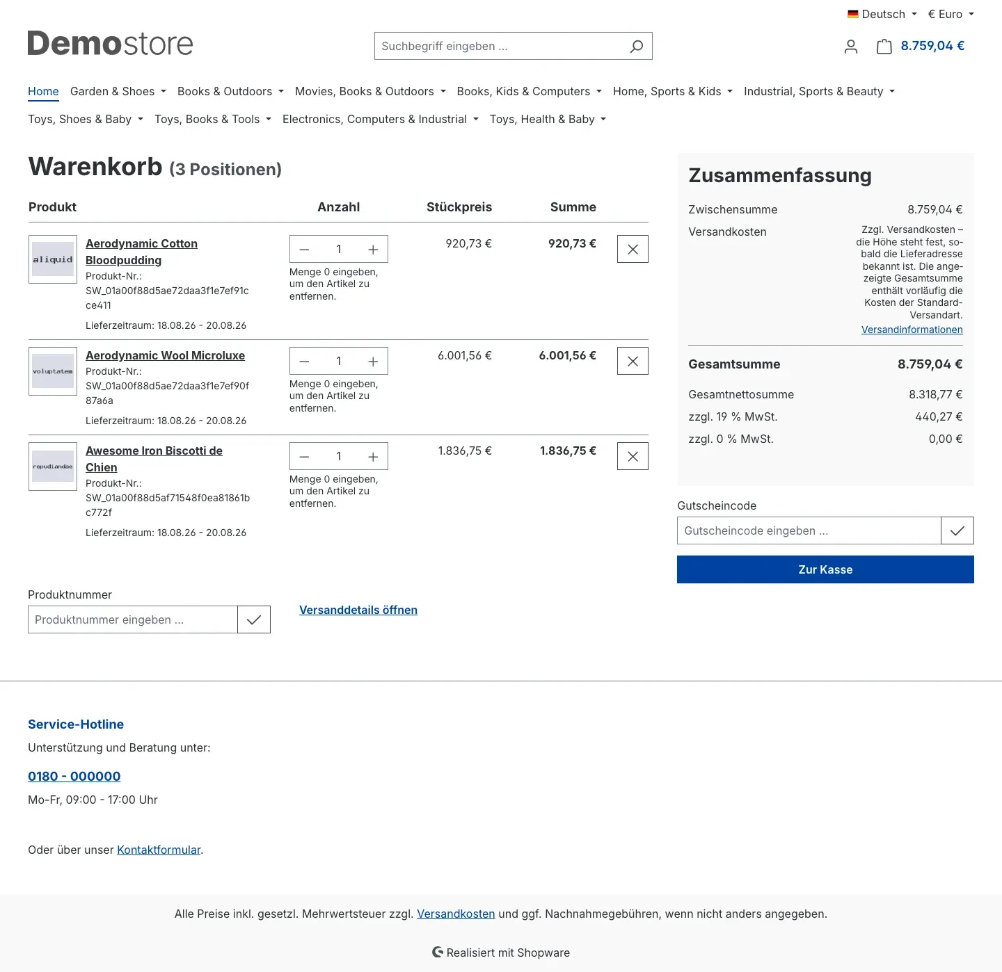 Versandkosten durch Hinweistext ersetzt