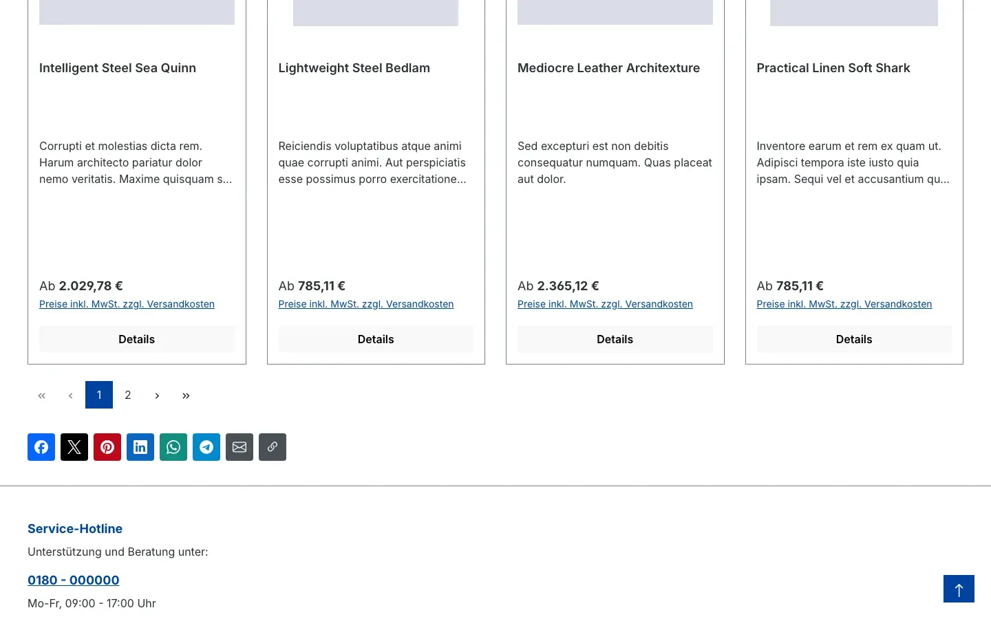 Buttons auf einer Kategorieseite