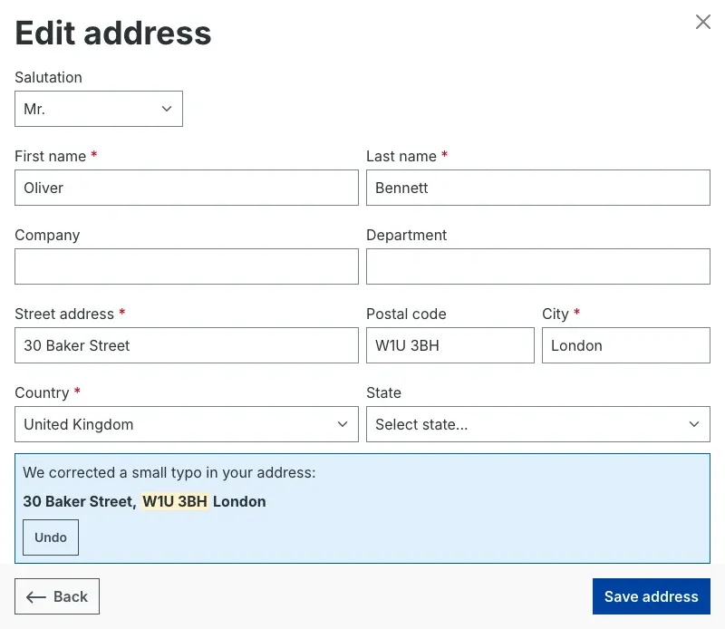 Automatic correction when changing the address in checkout
